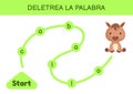 Deletrea la palabra - Spell the word. Maze for kids. Spelling word game template. Learn to read word horse. Activity page for