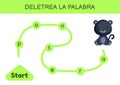 Deletrea la palabra - Spell the word. Maze for kids. Spelling word game template. Learn to read word panther. Activity page for