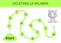 Deletrea la palabra - Spell the word. Maze for kids. Spelling word game template. Learn to read word rhino. Activity page for