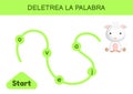 Deletrea la palabra - Spell the word. Maze for kids. Spelling word game template. Learn to read word sheep. Activity page for