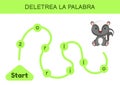 Deletrea la palabra - Spell the word. Maze for kids. Spelling word game template. Learn to read word skunk. Activity page for