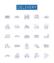 Delevery line icons signs set. Design collection of Dispatch, Delivery, Postage, Freight, Mailing, Dispatching, Shipping