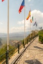 Delfoi road in Greece with flags from countries. Royalty Free Stock Photo