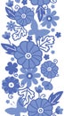 Delft blue Dutch flowers vertical seamless pattern