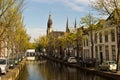 DELFT/NETHERLANDS - April 17, 2014: Typical street scene and canal