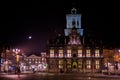 DELFT SKYLINE NIGHT VIEW MARKET SQUARE CITY HALL VIEW FROM ABOVE Royalty Free Stock Photo