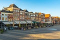 Old town market square with typical Dutch houses and cafes in Delft, South Holland Netherlands Royalty Free Stock Photo