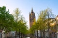 Delft old town and old church at sunset, South Holland Netherlands Royalty Free Stock Photo