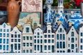 Typical Delft handpainted blue pottery souvenirs, delftware, Holland Netherlands Royalty Free Stock Photo