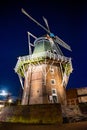 Delfzijl, Netherlands - January 10, 2020. Old historic windmill at night Royalty Free Stock Photo