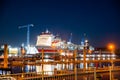 Delfzijl, Netherlands - January 10, 2020. Port at night