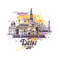 Delhi abstract art color drawing. Delhi sketch  illustration isolated Royalty Free Stock Photo