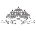Delhi Architecural label. Indian Landmark symbol. Akshardham, Delhi.