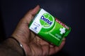 Delhi, India - April 19,2020: Man hand with Dettol Anti-Bacterial Sensitive Bar Soap