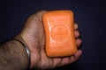 Delhi, India - April 19,2020: Man hand with Dettol Anti-Bacterial Sensitive Bar Soap