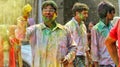 Delhi, India - August 21,2020 : Devotees dancing to bid adieu to Lord Ganesha in Delhi during Ganesh Visarjan