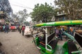 Delhi, India - December 11, 2017: crowd and traffic on street at Chandni Chowk, Old Delhi, famous travel destination in India. Cha