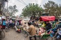 Delhi, India - December 11, 2017: crowd and traffic on street at Chandni Chowk, Old Delhi, famous travel destination in India. Cha