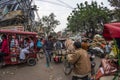 Delhi, India - December 11, 2017: crowd and traffic on street at Chandni Chowk, Old Delhi, famous travel destination in India. Cha