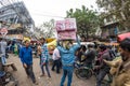 Delhi, India - December 11, 2017: crowd and traffic on street at Chandni Chowk, Old Delhi, famous travel destination in India. Cha