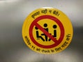 DELHI /INDIA-03 DECEMBER 2020 : Do not sit here sign sticker . Social distancing for shuttle bus, air plane, subway Royalty Free Stock Photo