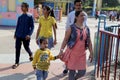 Family enjoying holiday in waterpark Delhi in India.