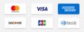 Delhi, INDIA - February 27, 2021: popular credit card companies logos including mastercard visa american express and more Royalty Free Stock Photo