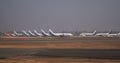 Delhi, India. IndiGo Airlines planes parked in the airport area. Aircrafts parked in IGI Indira Gandhi International