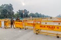 DELHI, INDIA - JANUARY 24, 2017: Police barriers at Rajpath road prepared for the celebrations of the Republic Day on January 26,