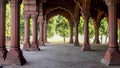DELHI, INDIA - MARCH 15, 2019: columns and arches of the hall of public audiences at red fort