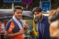 Delhi, India - March 19, 2019 : Indian auto rickshaw three wheeler tempo, taxi driver man
