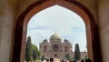 DELHI, INDIA - MARCH 12, 2019: looking through the entrance gate towards humayun`s tomb in delhi Royalty Free Stock Photo