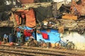 Ghetto and slums in Delhi India.These unidentified people live in a very difficult conditions on the ghettos of the city