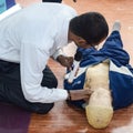 Delhi, India - November 19, 2022 - Human dummy lies on the floor during first Aid Training - Cardiopulmonary resuscitation. First