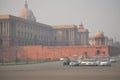 Secretariat Building in New Delhi covered in heavy smog and polluted air.