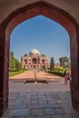 DELHI, INDIA - OCTOBER 24, 2016: View of Humayun tomb through a gate. Delhi, Indi