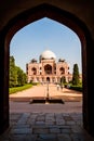 DELHI, INDIA - OCTOBER 24, 2016: View of Humayun tomb through a gate. Delhi, Indi