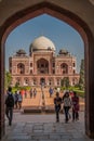 DELHI, INDIA - OCTOBER 24, 2016: View of Humayun tomb through a gate. Delhi, Indi