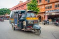 DELHI, INDIA - SEPTEMBER 19, 2017: Autorickshaw in the street, paharganj. there are many tourist stay in this area in