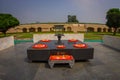 DELHI, INDIA - SEPTEMBER 25 2017: Beautiful grave in Rajghat, New Delhi as memorial at Mahatma Gandhis body cremation Royalty Free Stock Photo