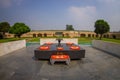 DELHI, INDIA - SEPTEMBER 25 2017: Beautiful grave in Rajghat, New Delhi as memorial at Mahatma Gandhis body cremation Royalty Free Stock Photo