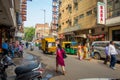 DELHI, INDIA - SEPTEMBER 19, 2017: Busy Indian Street Market in New Delhi, India. Delhi`s population surpassed 18