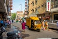 DELHI, INDIA - SEPTEMBER 19, 2017: Busy Indian Street Market in New Delhi, India. Delhi`s population surpassed 18