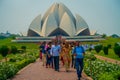 Delhi, India - September 27, 2017: Crowd of people walking and enjoying the beautiful Lotus Temple, located in New Delhi Royalty Free Stock Photo