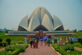 Delhi, India - September 27, 2017: Crowd of people walking and enjoying the beautiful Lotus Temple, located in New Delhi Royalty Free Stock Photo