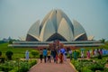 Delhi, India - September 27, 2017: Crowd of people walking and enjoying the beautiful Lotus Temple, located in New Delhi Royalty Free Stock Photo