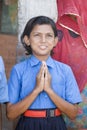 School children participating in .morning prayer outside Delhi India