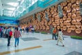 DELHI, INDIA - SEPTEMBER 19, 2017: Unidentifed people walking near of Mudras or Hand Gestures at Indira Gandhi