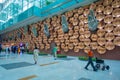 DELHI, INDIA - SEPTEMBER 19, 2017: Unidentifed people walking near of Mudras or Hand Gestures at Indira Gandhi