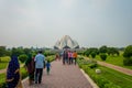 Delhi, India - September 27, 2017: Unidentified people walking and enjoying the beautiful Lotus Temple, located in New Royalty Free Stock Photo